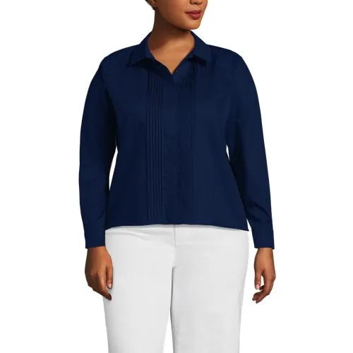 Women's Plus Size Boxy Cropped No Iron Pintuck Shirt