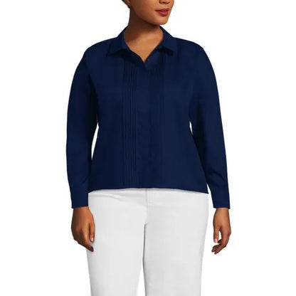 Women's Plus Size Boxy Cropped No Iron Pintuck Shirt