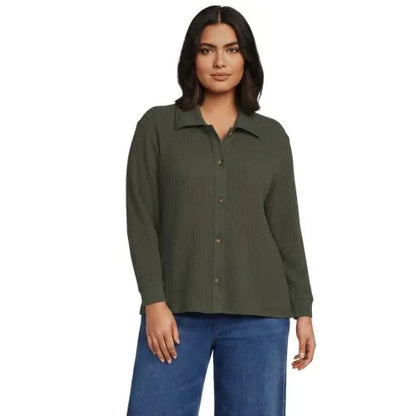 Women's Long Sleeve Waffle Collared Shacket