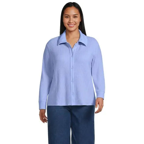 Women's Long Sleeve Waffle Collared Shacket