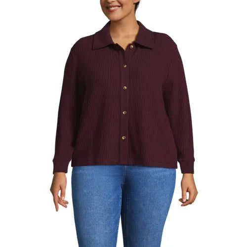Women's Long Sleeve Waffle Collared Shacket