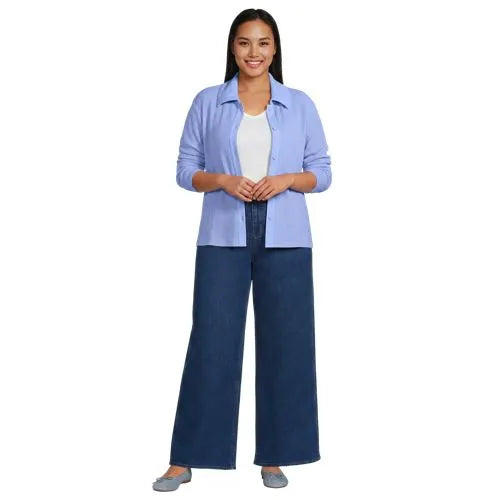 Women's Long Sleeve Waffle Collared Shacket