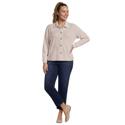 Women's Long Sleeve Waffle Collared Shacket