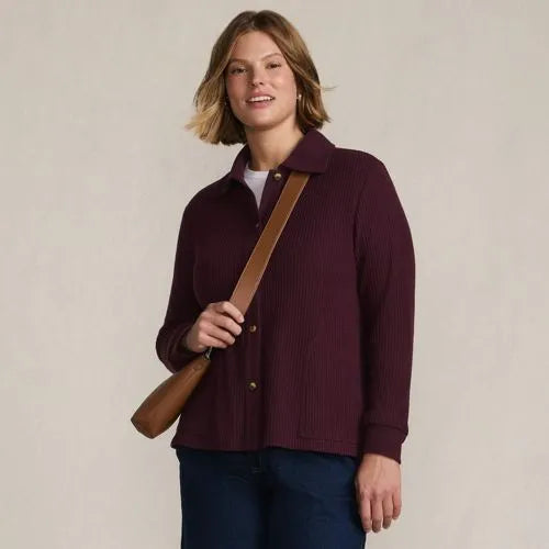 Women's Long Sleeve Waffle Collared Shacket