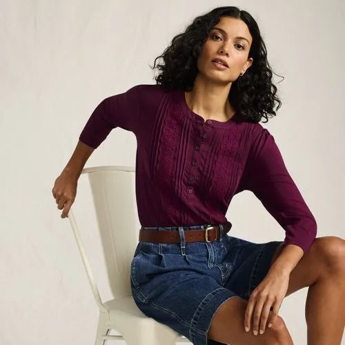 Women's 3/4 Sleeve Lightweight Jersey Embellished Top