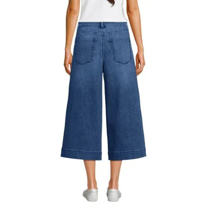 Women's Denim Mid Rise Wide Leg Culotte Jeans