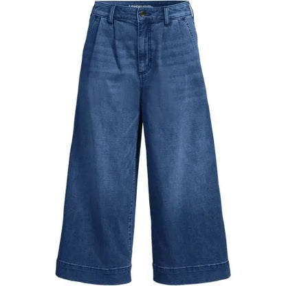 Women's Denim Mid Rise Wide Leg Culotte Jeans