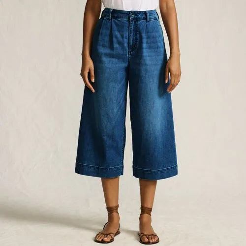 Women's Denim Mid Rise Wide Leg Culotte Jeans