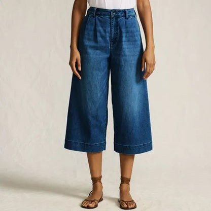 Women's Denim Mid Rise Wide Leg Culotte Jeans