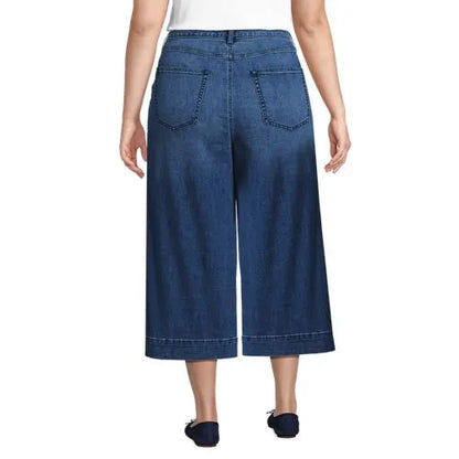 Women's Denim Mid Rise Wide Leg Culotte Jeans
