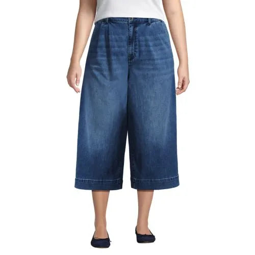 Women's Denim Mid Rise Wide Leg Culotte Jeans
