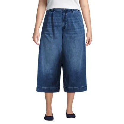Women's Denim Mid Rise Wide Leg Culotte Jeans