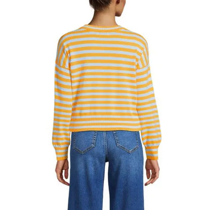 Women's Modern Length Fine Gauge Crew Neck Cardigan Sweater