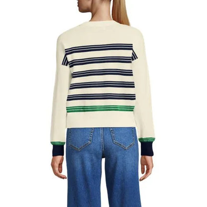 Women's Modern Length Fine Gauge Crew Neck Cardigan Sweater
