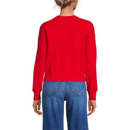 Women's Modern Length Fine Gauge Crew Neck Cardigan Sweater