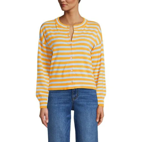 Women's Modern Length Fine Gauge Crew Neck Cardigan Sweater