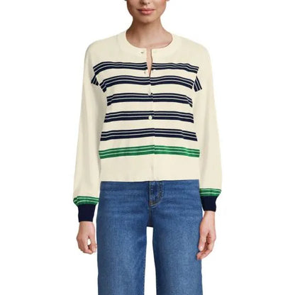 Women's Modern Length Fine Gauge Crew Neck Cardigan Sweater