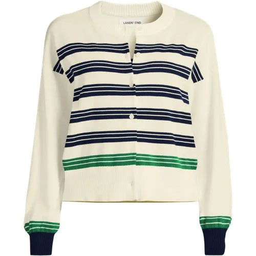 Women's Modern Length Fine Gauge Crew Neck Cardigan Sweater