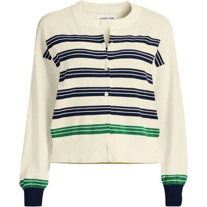 Women's Modern Length Fine Gauge Crew Neck Cardigan Sweater