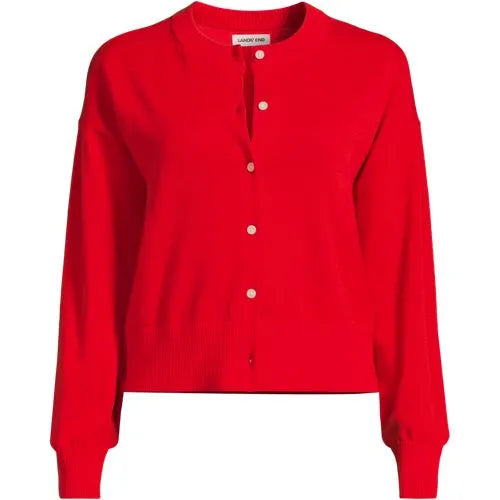 Women's Modern Length Fine Gauge Crew Neck Cardigan Sweater
