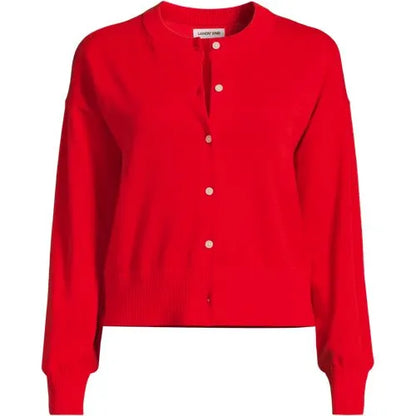 Women's Modern Length Fine Gauge Crew Neck Cardigan Sweater