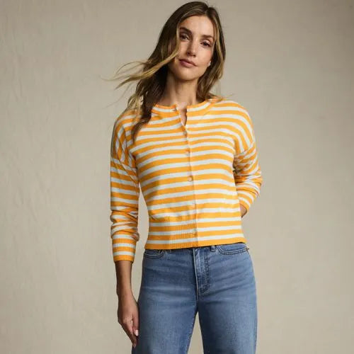 Women's Modern Length Fine Gauge Crew Neck Cardigan Sweater