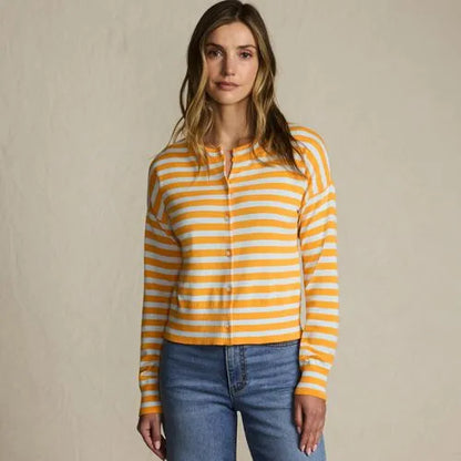 Women's Modern Length Fine Gauge Crew Neck Cardigan Sweater
