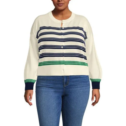 Women's Modern Length Fine Gauge Crew Neck Cardigan Sweater