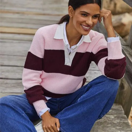 Women's Drifter Rugby with Woven Collar Sweater