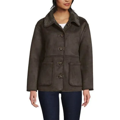 Women's Reversible Faux Shearling Fleece Button Front Coat