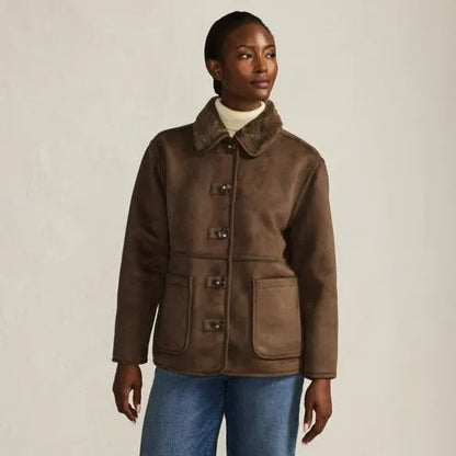 Women's Reversible Faux Shearling Fleece Button Front Coat