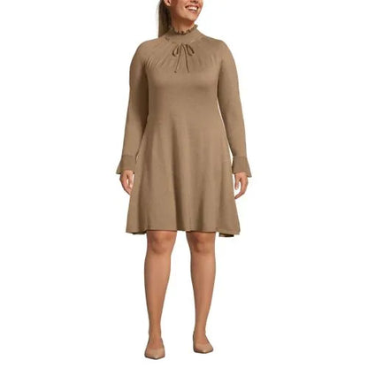 Women's Fine Gauge Cotton Fit and Flare Sweater Dress