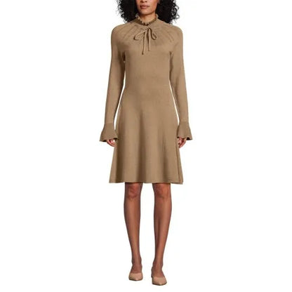 Women's Fine Gauge Cotton Fit and Flare Sweater Dress