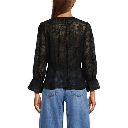 Women's Feminine Ruffle Chiffon V-neck Blouse