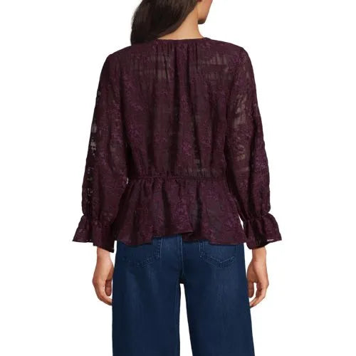 Women's Feminine Ruffle Chiffon V-neck Blouse