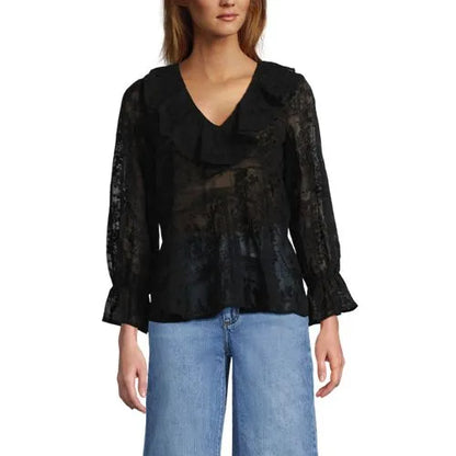 Women's Feminine Ruffle Chiffon V-neck Blouse