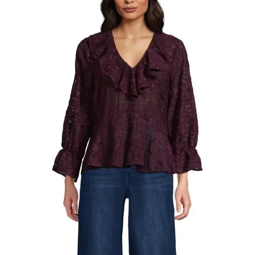 Women's Feminine Ruffle Chiffon V-neck Blouse