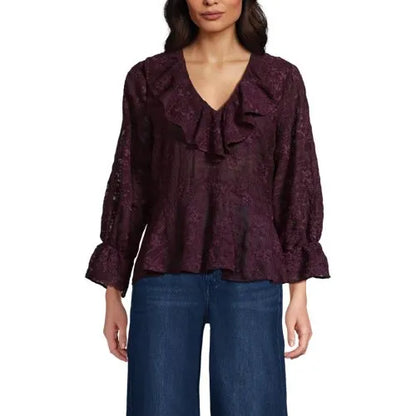 Women's Feminine Ruffle Chiffon V-neck Blouse