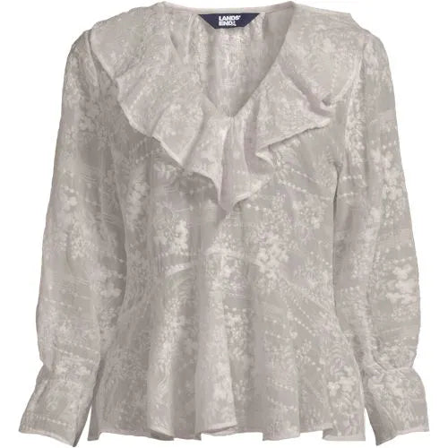 Women's Feminine Ruffle Chiffon V-neck Blouse