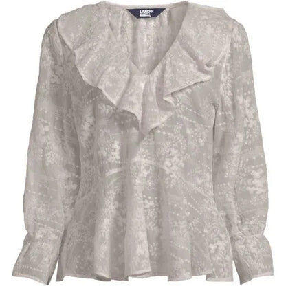 Women's Feminine Ruffle Chiffon V-neck Blouse