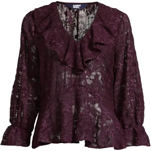 Women's Feminine Ruffle Chiffon V-neck Blouse