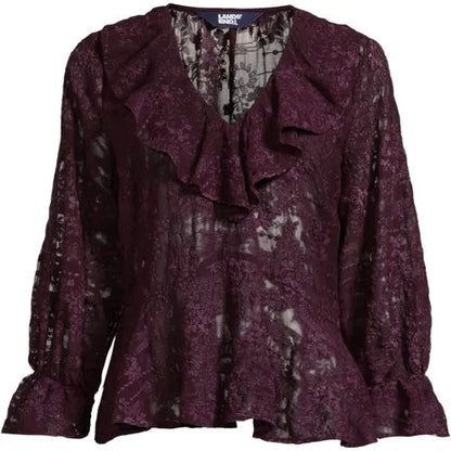 Women's Feminine Ruffle Chiffon V-neck Blouse