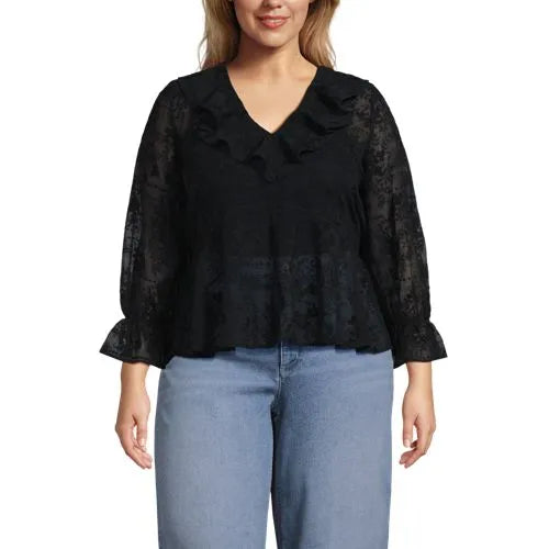 Women's Feminine Ruffle Chiffon V-neck Blouse