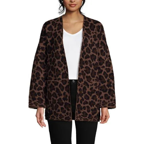 Women's Fuzzy Jacquard Cardigan Jacket Sweater