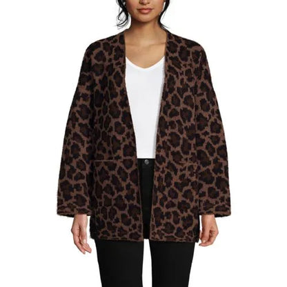 Women's Fuzzy Jacquard Cardigan Jacket Sweater