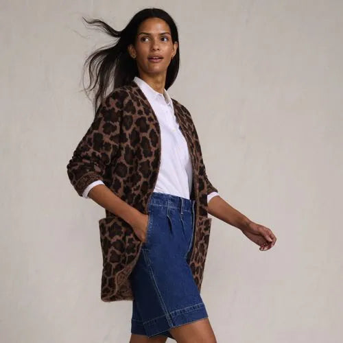 Women's Fuzzy Jacquard Cardigan Jacket Sweater