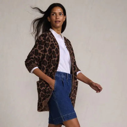 Women's Fuzzy Jacquard Cardigan Jacket Sweater