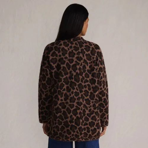 Women's Fuzzy Jacquard Cardigan Jacket Sweater