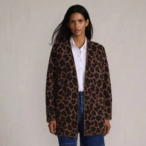 Women's Fuzzy Jacquard Cardigan Jacket Sweater