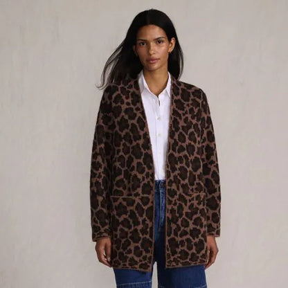 Women's Fuzzy Jacquard Cardigan Jacket Sweater